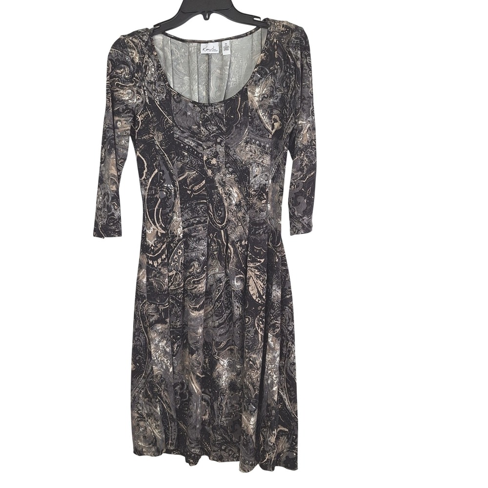 Whimsigoth Kim Rogers Petite Womens Paisley 3/4 Sleeve Scoop Neck Dress PS